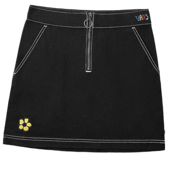 Vans Brighton Black Skater Flower Embroidered Mini Skirt Women Size Large - Picture 1 of 7